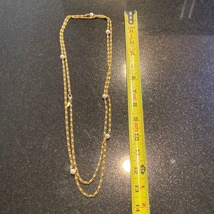 1990s Vintage Erwin Pearl Long Necklace, Gold Plated Metal,